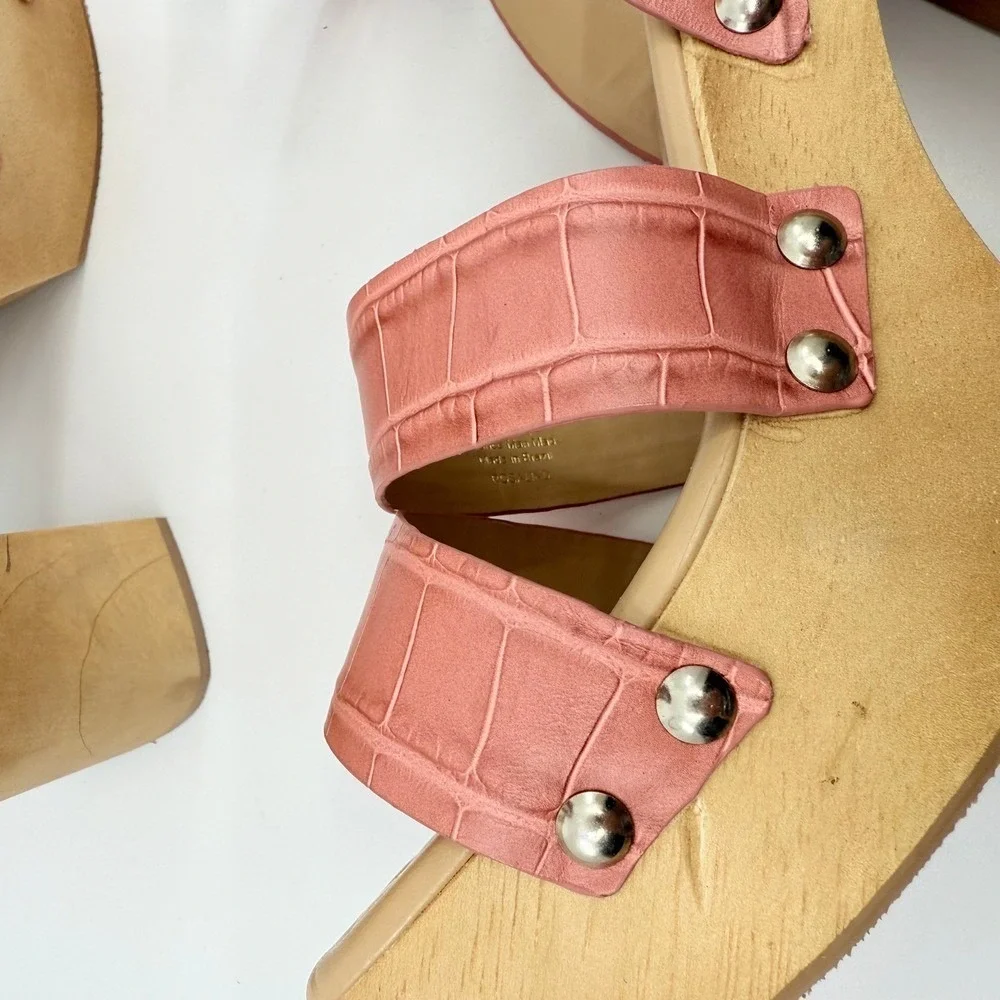 NEW Sam Edelman ROSALIND Platform Sandals WOOD Block Heel Ankle Leather 9.5 PINK